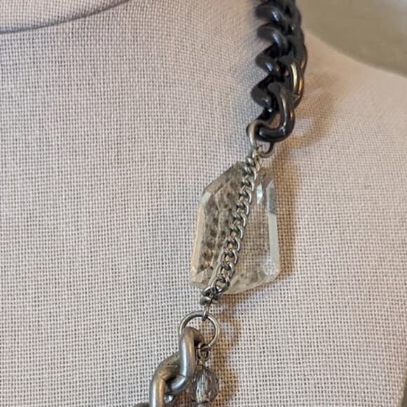 Vintage Kenneth Cole Two Strand Mixed Metal Crystal Necklace - Picture 3 of 5